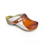 Saboti ortopedici dama Leon PU154, maro/alb