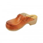 Saboti ortopedici dama Leon PU154, maro/alb