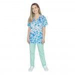 Bluza medicala imprimata, bumbac si elastan, Spring