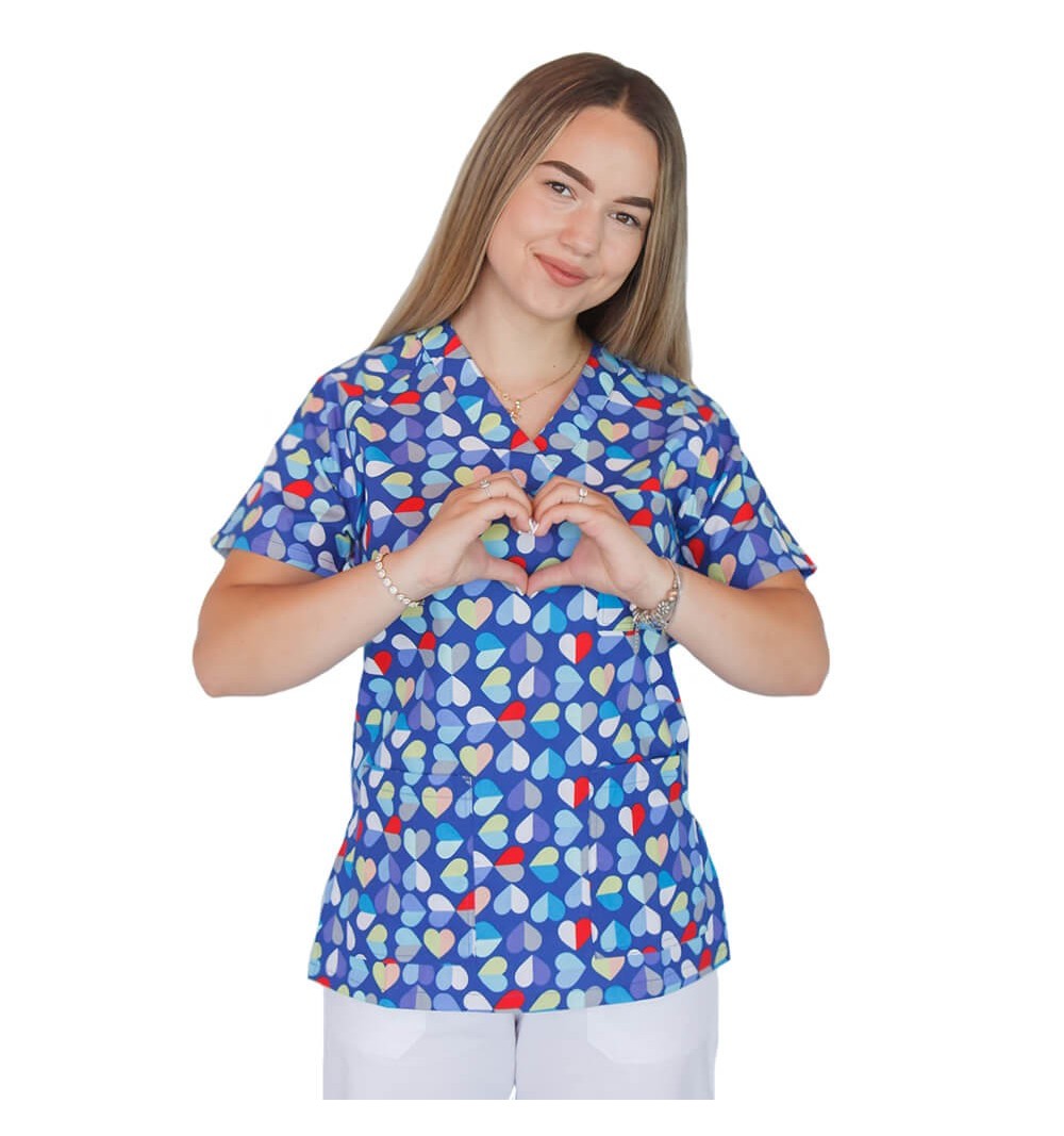 Bluza medicala imprimata Lotus 1, Multi Heart