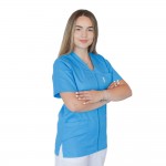 Bluza in V cu fermoar si maneca scurta, Lotus 2, albastru deschis