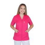 Bluza in V cu fermoar si maneca scurta, Lotus 2, fucsia