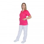 Bluza in V cu fermoar si maneca scurta, Lotus 2, fucsia