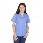 Bluza in V cu fermoar si maneca scurta, Lotus 2, albastru ciel