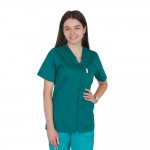 Bluza in V cu fermoar si maneca scurta, Lotus 2, verde hunter