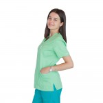 Bluza in V cu fermoar si maneca scurta, Lotus 2, verde island