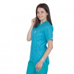 Bluza in V cu fermoar si maneca scurta, Lotus 2, turcoaz