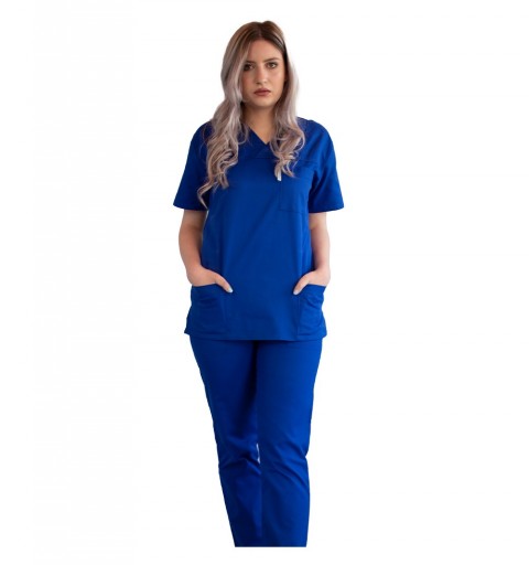 Costum medical unisex, Lotus 2, Basic 1, culoare albastru royal, marimi extra large