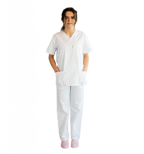 Costum medical unisex, Lotus 2, Basic 1, culoare alb, marimi extra large