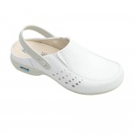 Saboti medicali din piele naturala, lavabili, cu bareta Nursingcare Wash'Go Berlin, alb