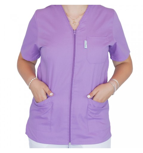 Bluza in V cu fermoar si maneca scurta, Lotus 3, BBC, mov
