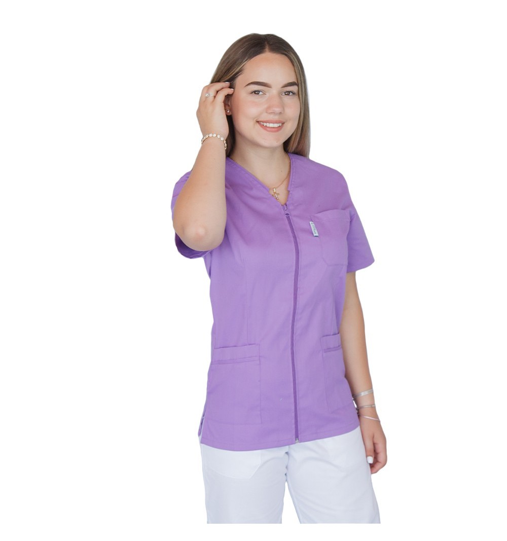 Bluza in V cu fermoar si maneca scurta, Lotus 3, BBC, mov