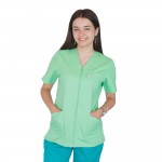 Bluza in V cu fermoar si maneca scurta, Lotus 1, verde island