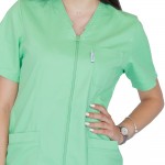 Bluza in V cu fermoar si maneca scurta, Lotus 1, verde island