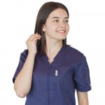 Bluza in V cu fermoar si maneca scurta, Lotus 3, BBC, stretch, bleumarin