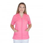 Bluza in V cu fermoar si maneca scurta, Lotus 3, BBC, stretch, roz prafuit