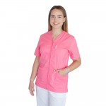 Bluza in V cu fermoar si maneca scurta, Lotus 3, BBC, stretch, roz prafuit
