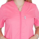 Bluza in V cu fermoar si maneca scurta, Lotus 3, BBC, stretch, roz prafuit