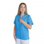 Bluza in V cu fermoar si maneca scurta, Lotus 3, BBC, stretch, albastru deschis