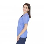 Bluza in V cu fermoar si maneca scurta, Lotus 3, BBC, stretch, albastru ciel