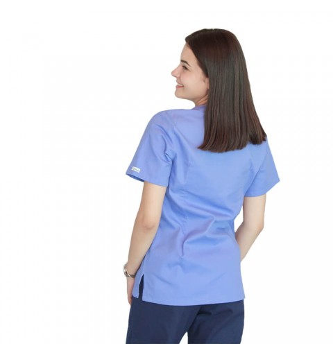 Bluza in V cu fermoar si maneca scurta, Lotus 3, BBC, stretch, albastru ciel