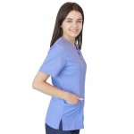 Bluza in V cu fermoar si maneca scurta, Lotus 3, BBC, stretch, albastru ciel