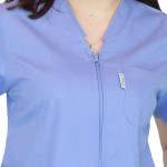 Bluza in V cu fermoar si maneca scurta, Lotus 3, BBC, stretch, albastru ciel