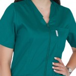 Bluza in V cu fermoar si maneca scurta, Lotus 3, BBC, stretch, verde hunter