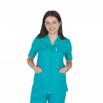 Bluza in V cu fermoar si maneca scurta, Lotus 3, BBC, stretch, verde chirurgical