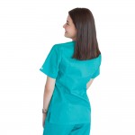 Bluza in V cu fermoar si maneca scurta, Lotus 3, BBC, stretch, verde chirurgical