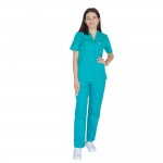 Bluza in V cu fermoar si maneca scurta, Lotus 3, BBC, stretch, verde chirurgical