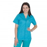 Bluza in V cu fermoar si maneca scurta, Lotus 3, BBC, stretch, turcoaz