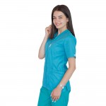 Bluza in V cu fermoar si maneca scurta, Lotus 3, BBC, stretch, turcoaz