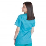 Bluza in V cu fermoar si maneca scurta, Lotus 3, BBC, stretch, turcoaz