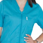 Bluza in V cu fermoar si maneca scurta, Lotus 3, BBC, stretch, turcoaz