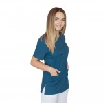 Bluza asimetrica cu capse, Lotus 3, BBC, stretch, turcoaz inchis