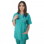 Costum medical Lotus 2, Basic 1, pantalon cu snur, verde chirurgical