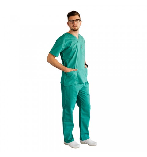 Costum medical Lotus 2, Basic 1, pantalon cu snur, verde chirurgical