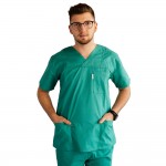 Costum medical Lotus 2, Basic 1, pantalon cu snur, verde chirurgical
