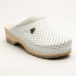 Saboti medicali cu talpa din lemn Leon B2, alb