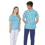 Bluza medicala imprimata, bumbac si elastan, Twice a day