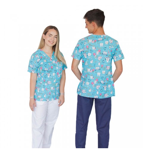 Bluza medicala imprimata, bumbac si elastan, Twice a day