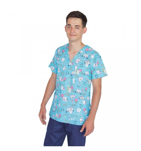 Bluza medicala imprimata, bumbac si elastan, Twice a day